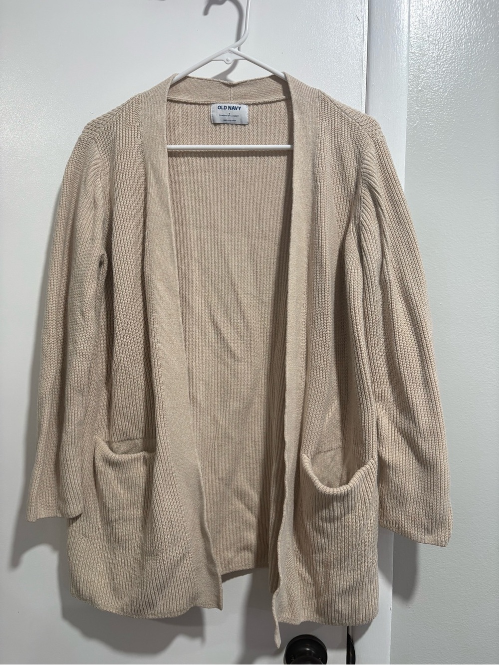 Old Navy Beige Open-Front Ribbed Cardigan with Pockets